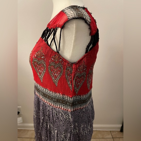 Free People Animal Print Heart Pattern Mini Lightweight Dress Size S - Picture 3 of 7